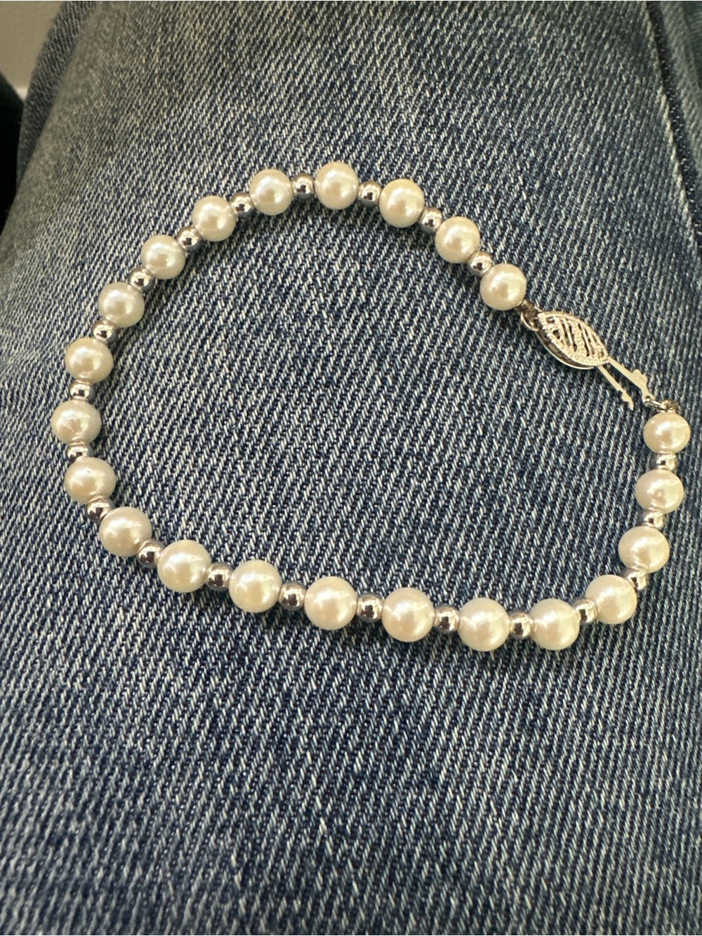 James Avery White Pearl Bracelet with Silver Beads